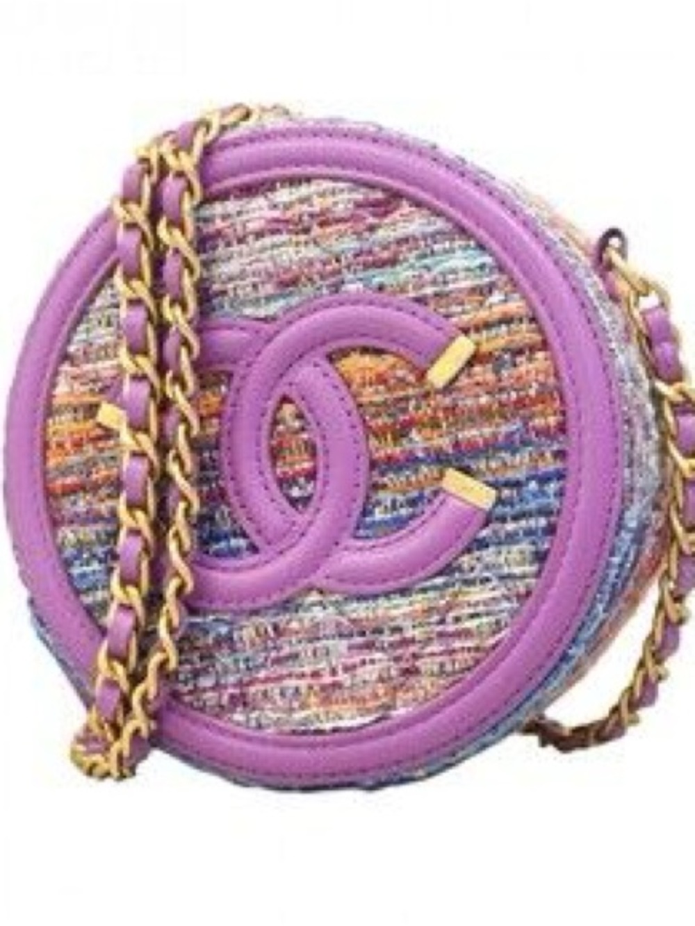 CHANEL - Purple Tweed Filigree Round Clutch Crossbody Bag